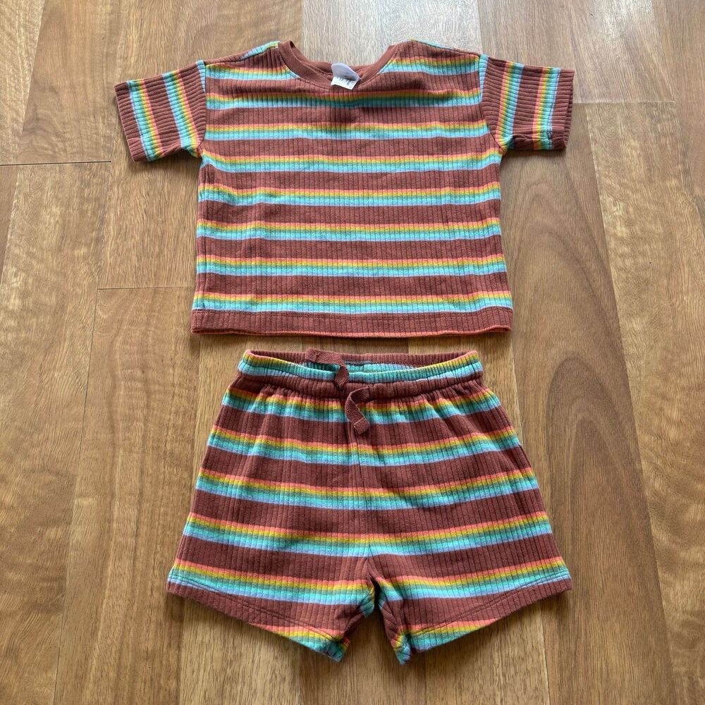 Hanna Andersson Canyon rainbow striped lounge play set outfit